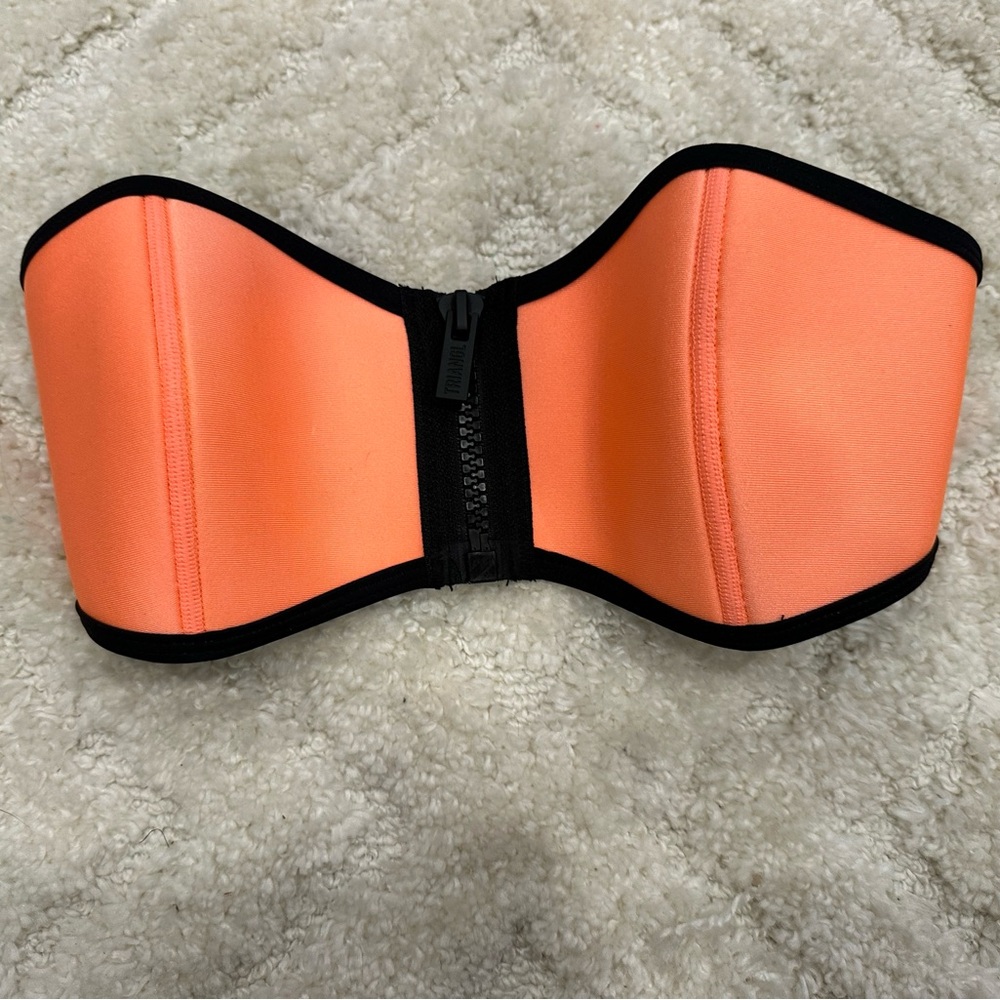 Triangl Orange Neoprene Front Zip Strapless Bikini Top S?